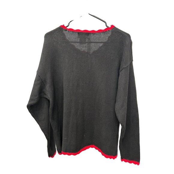 Vintage Basic Editions Holiday Sweater Black Red Trim Sz M Winter Design - Picture 2 of 8